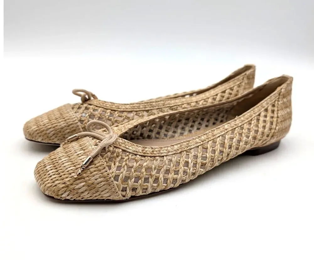 Sam Edelman May Ballet Flat Bow Detail Women's Woven Raffia Size US7.5M EU38